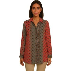 RAGA Anthropology Floral Print Button Down Long Sleeve Blouse Bohemian Style Top